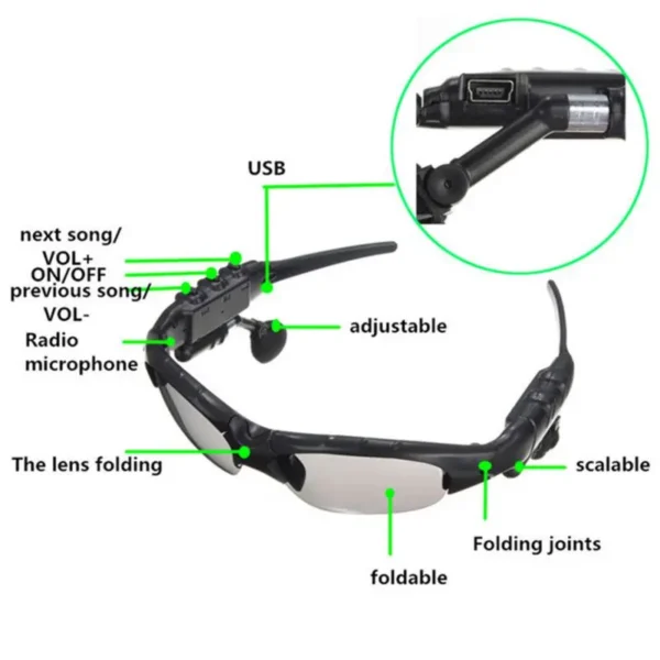 Bluetooth sun glasses with headphones connect with Mobile and talk