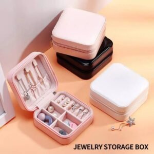 Compact Travel Leather Jewelry Organizer Box ? Portable Pocket-Sized Case with Zipper Closure for Rings, Earrings, Necklaces & Accessories ? Ideal for Women - Random Color