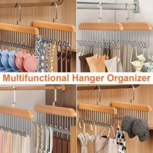 8 Hooks Wooden Clothes Hanger With Tie Rack Belt Hangers with 360?Rotating