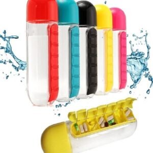 2-in-1 Medicine Organizer with Water Bottle ? 7 Days Pill Box, 600ml BPA-Free Drinking Bottle, Removable Cup, Compact Travel Pill Planner for Kids, Adults & Elderly