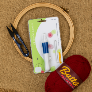 3D Embroidery Punch Needle Kit with 10 Inch Wooden Hoop, Jute Cloth (20x36 inch), Thread, Scissors & Tools ? Complete Handcraft Embroidery Set (Maroon Yarn)